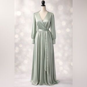 Baltic Born Sage Satin Wrap Maxi Dress — Size Medium — New With Tags